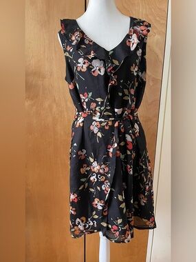 Black floral dress with ruffles size 14